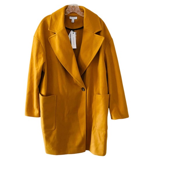 Topshop Carly Mustard Double Breasted Long Jacket Size 12 Brand New - Picture 2 of 9